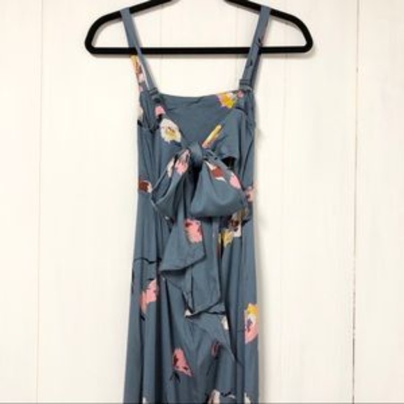 Urban Outfitters Floral Print Straight-Neck Tie-Back Blue Midi Dress Size XS - Picture 5 of 8